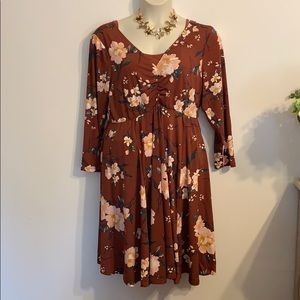 Torrid brown floral long sleeve dress NWT
